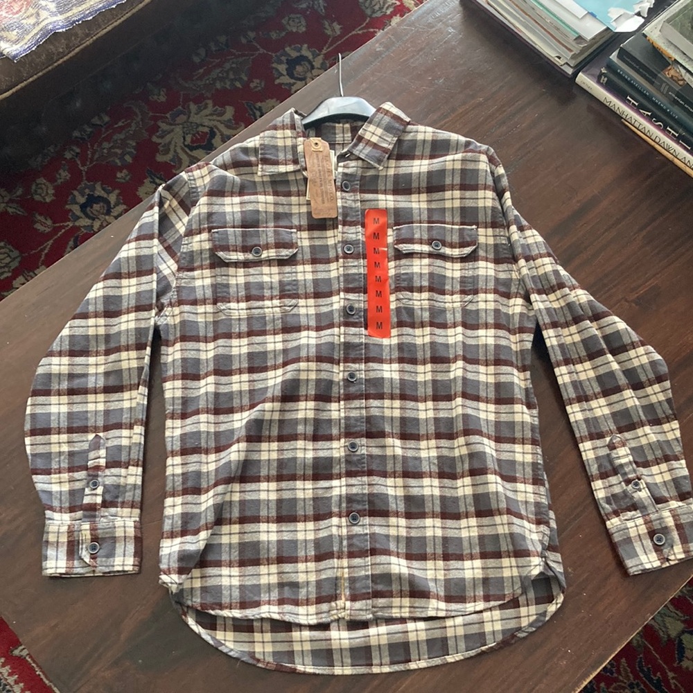 Brand New JACHS Cream/Rust/Grey Button Down